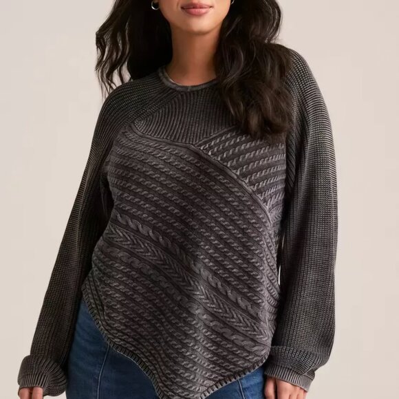 Torrid Festi 1 1X 14-16 Washed Black Phantom Crop Crew Neck Sweater Cable Knit - Picture 3 of 8